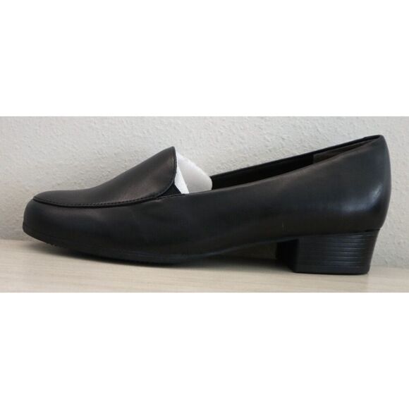 Trotters T1713-001 Women Sz 11W Black Leather Monarch Slip-On Heeled Loafer - Picture 5 of 12